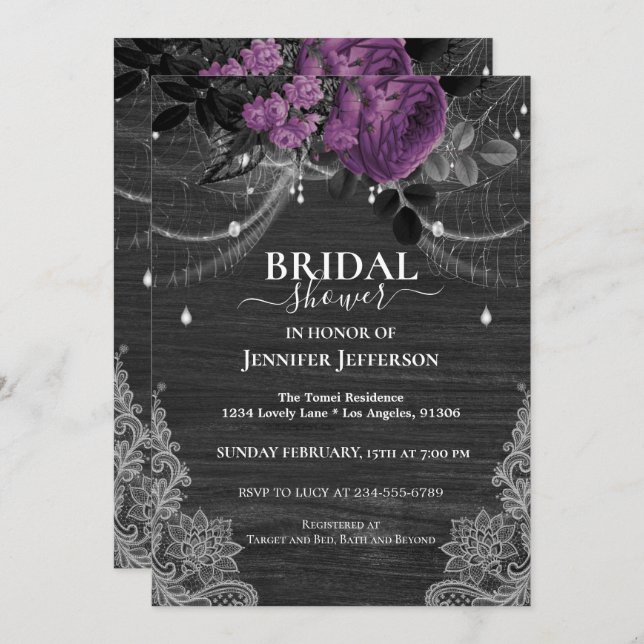 Gothic Floral Rustic Bridal Shower Invitation (Front/Back)