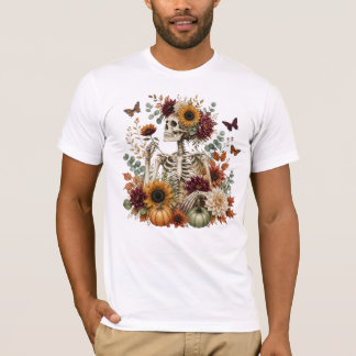 Gothic Floral Skeleton Cottagecore Halloween T-Shirt