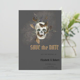 Gothic Floral Skull Butterflies Save The Date