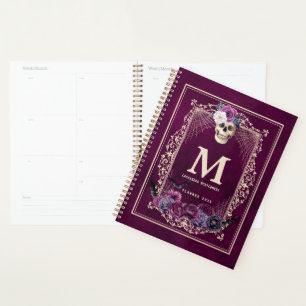 Gothic Floral Skull Custom Monogram & Name Magenta Planner