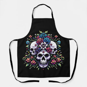 Gothic Floral Skull: Elegance in Art Apron