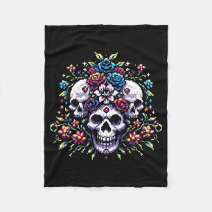 Gothic Floral Skull: Elegance in Art Fleece Blanket