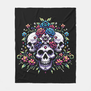 Gothic Floral Skull: Elegance in Art Fleece Blanket