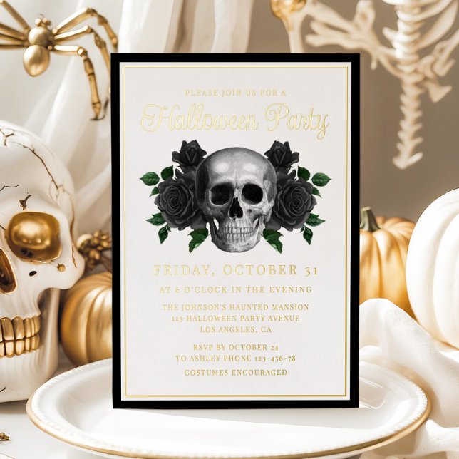 Gothic Floral Skull Halloween Gold (Gothic Floral Skull Halloween Gold Foil Invitation)