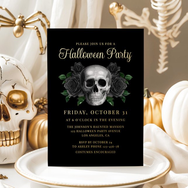 Gothic Floral Skull Halloween Gold (Gothic Floral Skull Halloween Gold Foil Invitation)