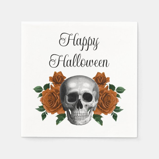 Gothic Floral Skull Halloween Napkin (Front)