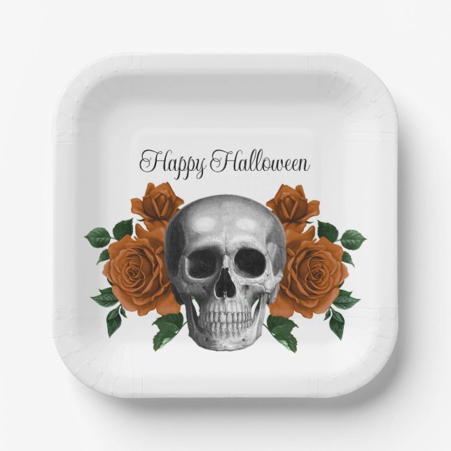 Gothic Floral Skull Halloween Paper Plate (Front)