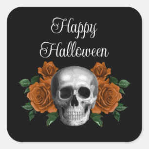 Gothic Floral Skull Halloween Square Sticker