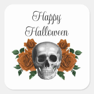 Gothic Floral Skull Halloween Square Sticker