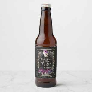 Gothic Floral Skull Personalize Name Halloween  Beer Bottle Label