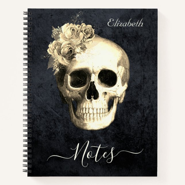 Gothic Floral Skull Personalized  Notebook (Front)