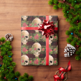 Gothic Floral Skull & Poinsettia Christmas Pattern Wrapping Paper
