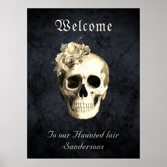 Gothic Floral Skull Roses Personalized Halloween Poster (Front)