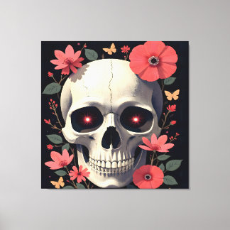 Gothic Floral Skull - Stylized Skull Canvas Print
