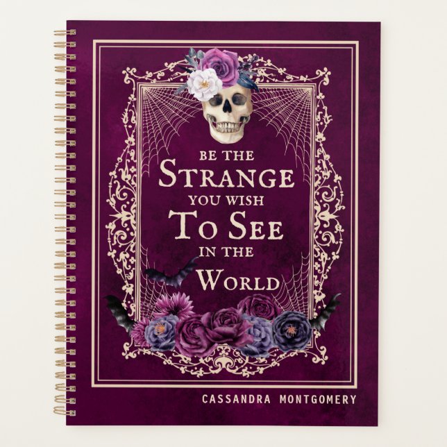 Gothic Floral Skull Vintage Magenta Personalized  Planner (Front)