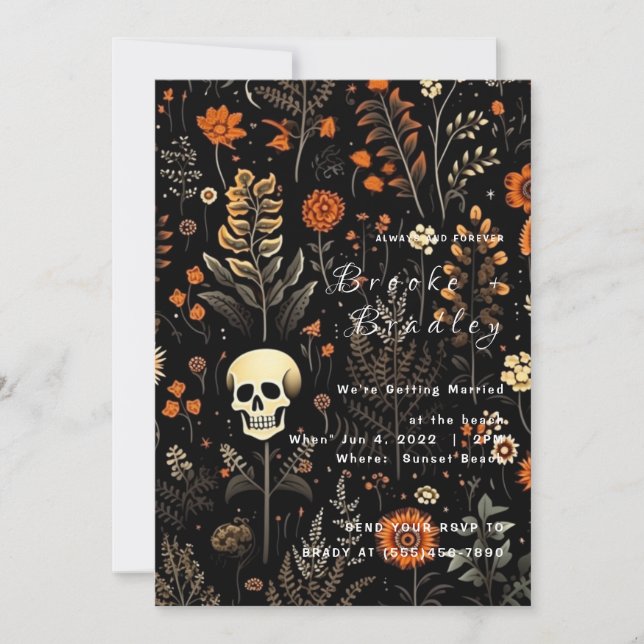 Gothic Floral Skull Wedding Invitation (Front)