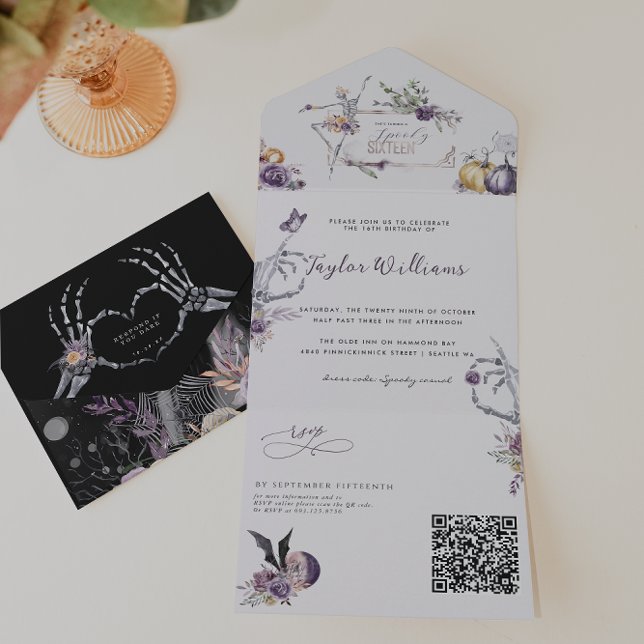 Gothic Floral | Spooky Sixteen Photo All In One Invitation (Creator Uploaded)