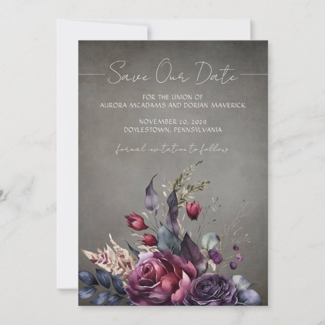 Gothic Floral Watercolor Photo Save the Date Invitation (Front)