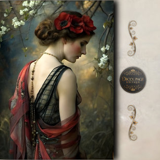 Gothic Floral Woman Portrait Decoupage Tissue Paper