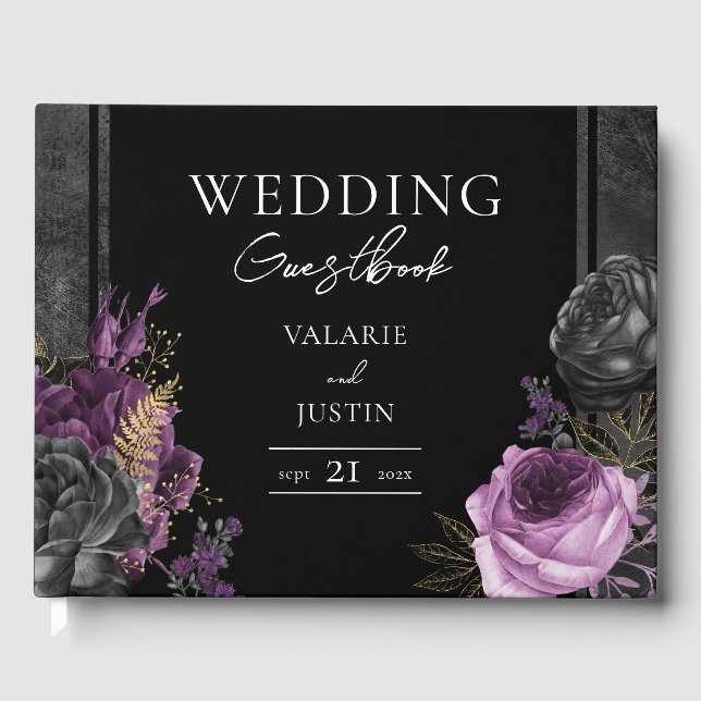 Gothic Flower Wedding Purple  Guest Book (Front)