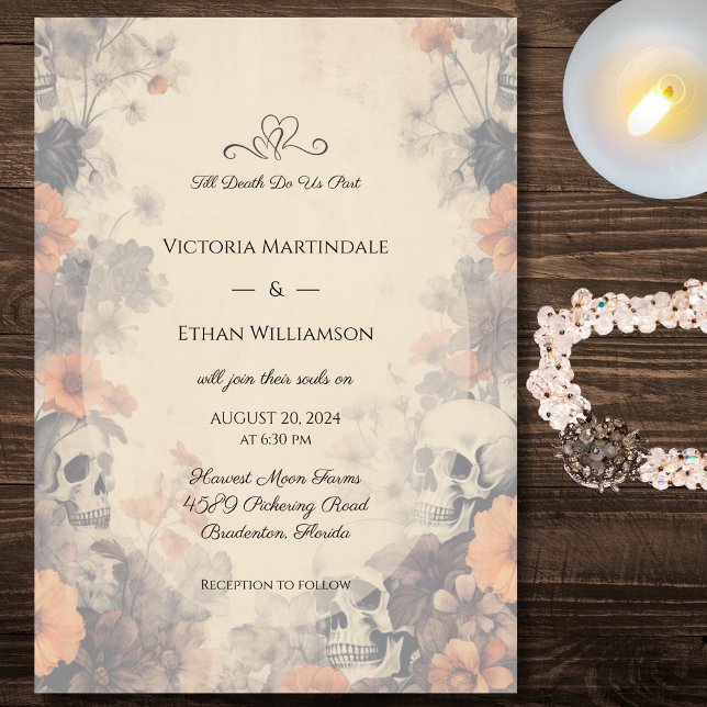 Gothic Flowers and Skulls Wedding  Invitation (Creator Uploaded)