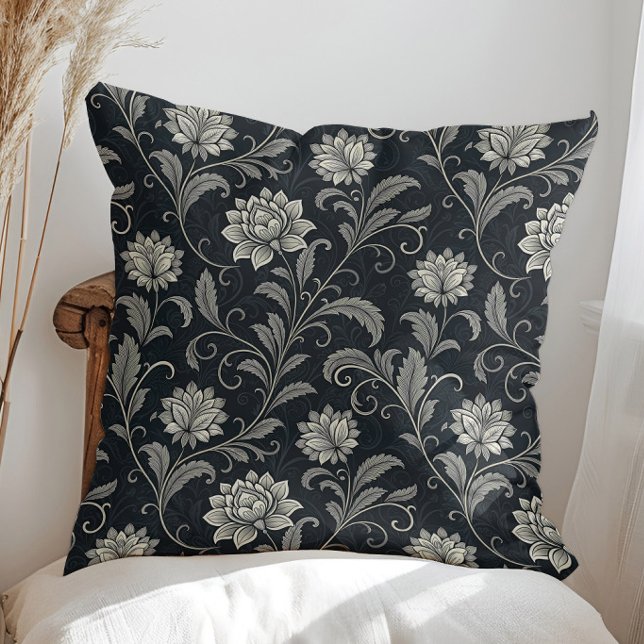 Gothic Flowers Pattern Throw Pillow (Creator Uploaded)