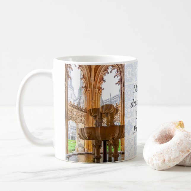 Gothic Fountain and Cloister. Monastery of Batalha Coffee Mug (With Donut)
