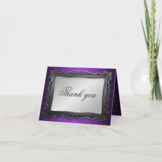 Gothic Frame Grey Purple Thank You Cards