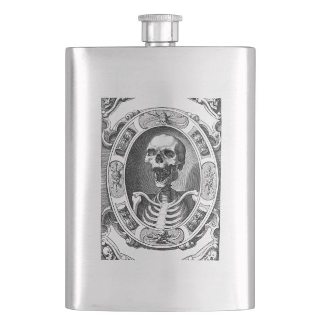 Gothic Framed Skeleton Line Drawing Hip Flask (Front)