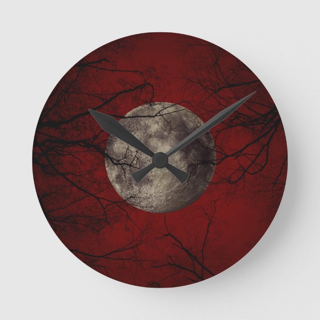 Gothic Full Moon with Haunting Trees Round Clock (Front)