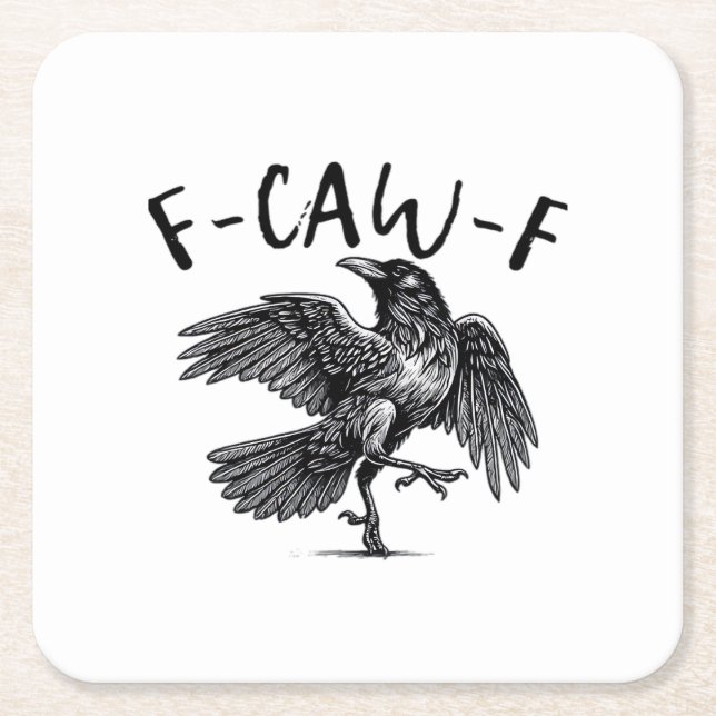 Gothic Funny F Caw F Crow Aesthetic Casual Look Square Paper Coaster (Front)