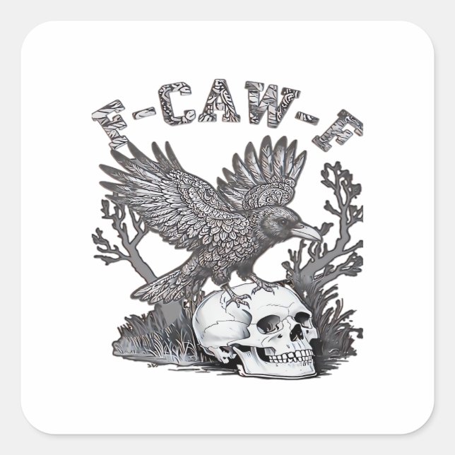 Gothic Funny F-Caw-F Humor Crow Essential Retro St Square Sticker (Front)