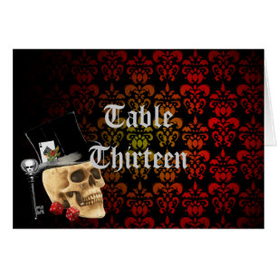 Gothic gambler skull table number card