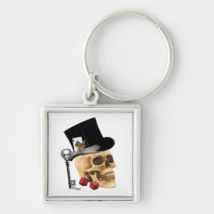 Gothic gambler skull tattoo design keychain