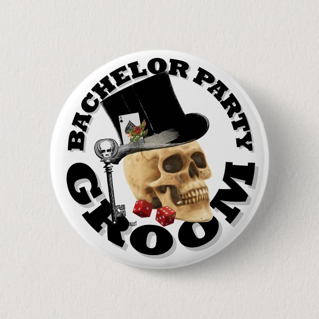 Gothic gambling grooms bachelor party 2 inch round button (Front)