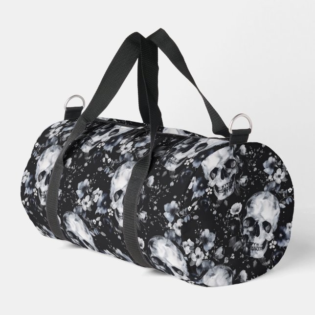 Gothic Garden Skulls and Floral Goth Summer Duffle Bag (Left Corner)