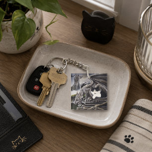 Gothic Gargoyle Cat Dark Fantasy Castle Keychain