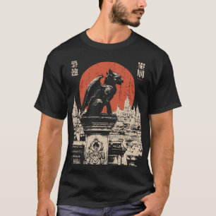 Gothic Gargoyle Red Moon Japanese Urban Fantasy T-Shirt