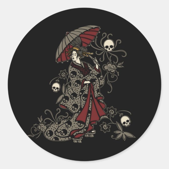 Gothic Geisha Classic Round Sticker (Front)