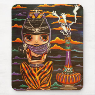Gothic Genie Girl with Kitty Cat Ghosts Mouse Pad