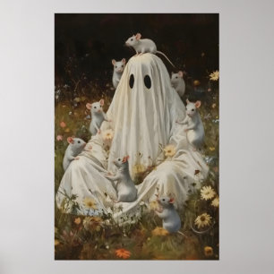 Gothic Ghost and Rats Botanical Art Print Witchy