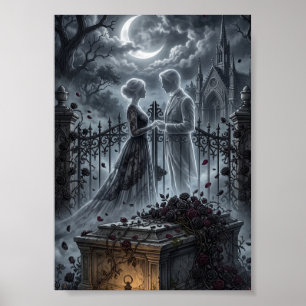 Gothic Ghost Couple Black Rose Haunted Wedding Poster