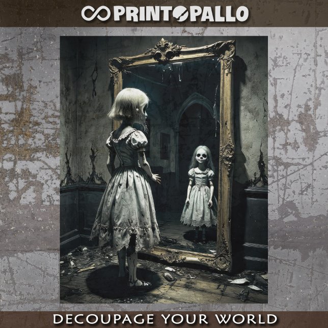 Gothic ghost doll in a cursed mirror - Decoupage  Wrapping Paper Sheet (Creator Uploaded)