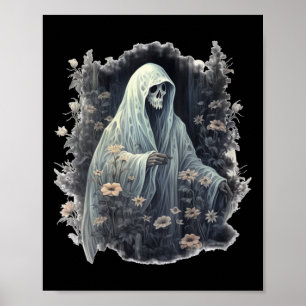 Gothic Ghost In The Forest Vintage Floral Ghost Ha Poster