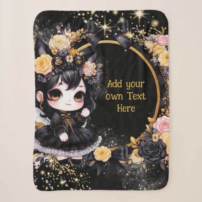 Gothic Girl Custom Decor Goth Kawaii Chibi Sherpa Blanket (Front)