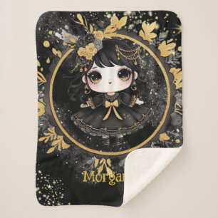 Gothic Girl Custom Decor Goth Kawaii Chibi Sherpa Blanket