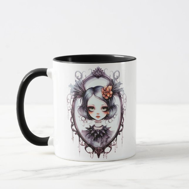 Gothic Girl in Victorian Mirror Halloween Mug (Left)