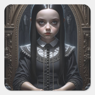 Gothic Girl Spooky Haunting Halloween Square Sticker