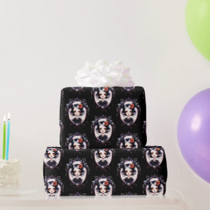 Gothic Girl Victorian Mirror Black Halloween Wrapping Paper