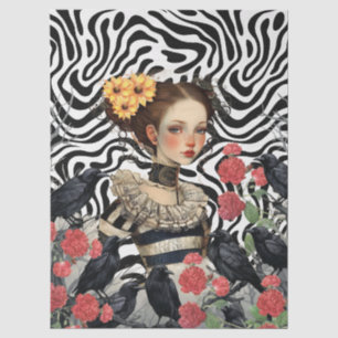 Gothic Girl Vintage Florals & Raven Decoupage Tissue Paper